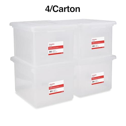 STAPLES Hanging File Folder Box, Storage Bin Organizer, Snap Lid, Letter & Legal Size Documents, Clear 9