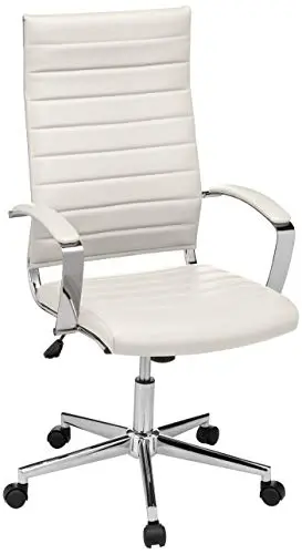 Amazon Basics High-Back Swivel Office Chair with Lumbar Support, Ergonomic Ribbed Faux Leather, Modern Style, 45.25" x 24.75" x 23.25", Stunning White