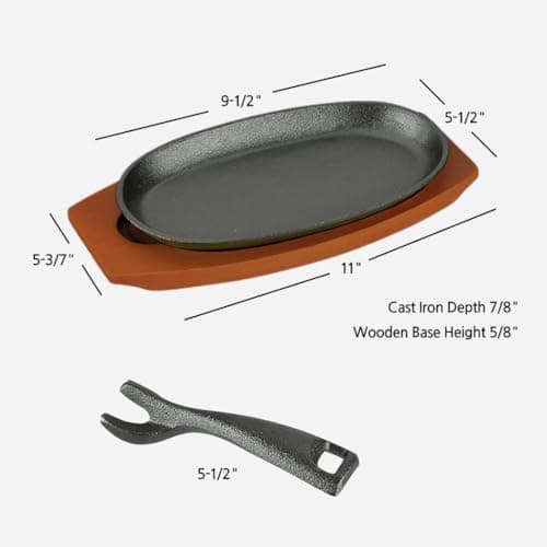 JapanBargain, Set of 2 Cast Iron Sizzling Plates with Wooden Bases – Steak & Fajita Serving Platters – Pre-Seasoned Grill, Oven, Induction Safe – 9.5" x 5.5" Plates, Home or Restaurant Use 6
