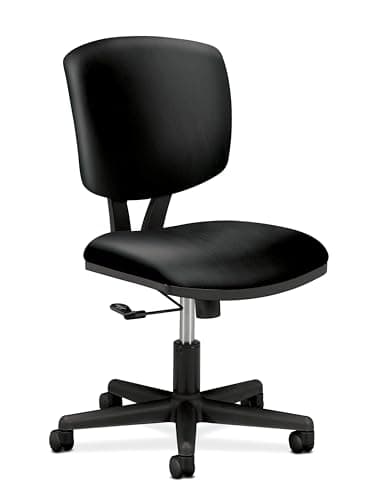 HON Volt Armless Chairs, Ergonomic Adjustable Center-Tilt Recline, Leather Back and Seat, Swivel Desk Chairs Ergonomic, Black