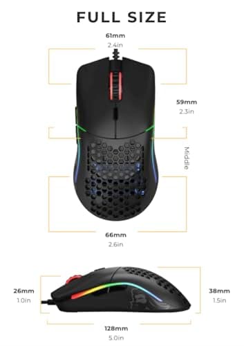 Glorious Model O Wired Gaming Mouse 67g Superlight Honeycomb Design, RGB, Pixart 3360 Sensor, Omron Switches, Ambidextrous - Matte Black 9