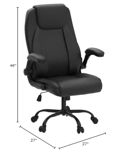 NEO Chair Ergonomic Office Chair PU Leather Executive Chair Padded Flip Up Armrest Computer Chair Adjustable Height High Back Lumbar Support Wheels Swivel for Gaming Desk Chair (Black) 2