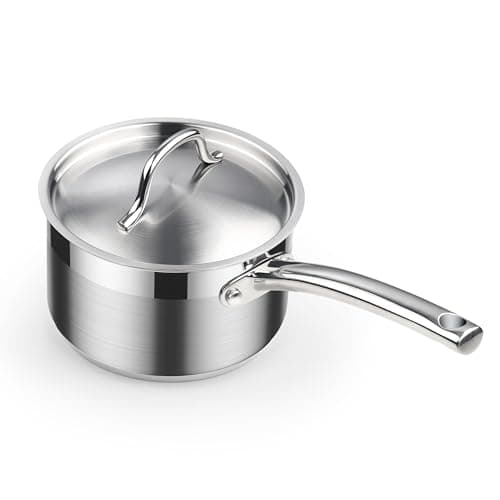 Cooks Standard Saucepan with Lid 18/10 Stainless Steel, 2-Quart Professional Sauce pot Mini Milk Pan, Oven Safe 500℉, Compatible with All Stovetops