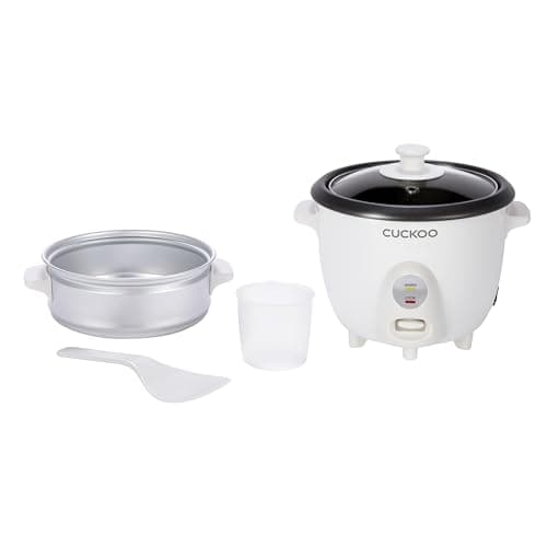 CUCKOO One Touch Rice Cooker 3-Cup (Uncooked) / 6-Cup (Cooked), Mini Rice Cooker & Warmer with Steamer Tray, Versatile Grain Cooker, Soup Maker, Auto Keep Warm, White (CR-0301C)