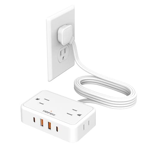 Flat Plug Extension Cord, 6 Ft Ultra Thin Power Strip with 4 AC Wide Spaced Outlets and 4 USB (2 USB-C) Ports, No Surge Protector for Cruise Ship, White Extension Cord for Travel Home Office