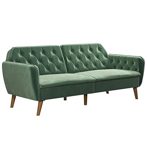 Novogratz Tallulah Memory Foam Futon Couch Bed, Futon Sofa Bed - Light Green Velvet