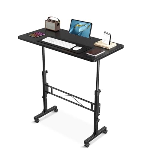 Amztabler Small Standing Desk Adjustable Height, Mobile Stand up Desks with Wheels, 32 Inch Portable Rolling Small Computer Desks, Portable Laptop Desk Black