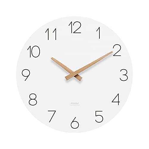 mooas Flatwood Wall Clock, Analog Wall Clock, Silent Non-Ticking 12 inch Modern Wall Clocks Battery Operated for Office, Home, Bathroom, Kitchen, Bedroom, School, Living Room