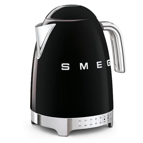 SMEG 7-Cup Variable Temperature Electric Kettle - Retro Style Aesthetic with Advanced Technology - Stainless Steel, 1400W, 120V, 360° Swivel Base, Keep Warm Function (Black)