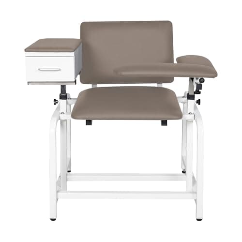 GIRISHIP Phlebotomy Chair with Soft Cushion, Lab Blood Drawing Chair with Storage Drawer, Adjustable Armrests,Brown with Large Drawer
