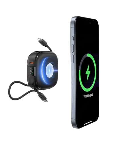 charmast Magnetic Portable Charger, 10000mAh Magnetic Power Bank Fast Charging, 20W Wireless 3 in 1 Battery Pack with Built-in USB C Cable for iPhone 16/15/14/13/12/Pro, AirPod, Apple Watch etc