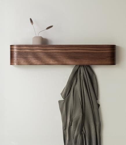 Kazai. Wall-Mounted Coat Rack 'Toke' - Modern Design Coat Rack with Hidden Wall Hooks - Solid Wood Veneer Panel Coat Hanger - Walnut