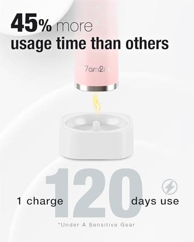 7AM2M Sonic Electric Toothbrush with 6 Brush Heads for Adults&Kids, One Charge for 120 Days, Wireless Fast Charge, 5 Modes, 40000VPM Powered Toothbrush, 2 Minutes Built in Smart Timer -Pink 7