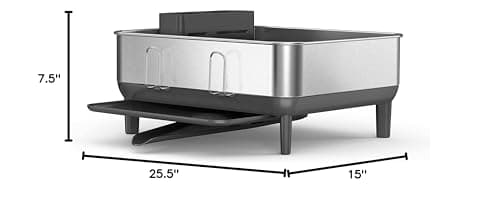 simplehuman Compact Dish Drying Rack with Stainless Steel Frame, 360º Easy Drain Swivel Spout, Utensil Holder, Anti-Residue Coating, Moisture Control Surface, Grey 7