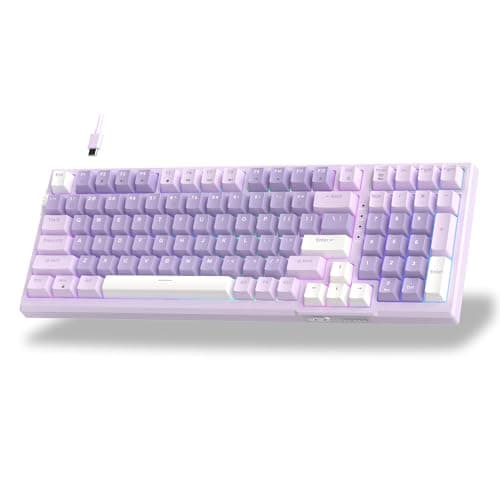 MageGee SKY98 Mechanical Gaming Keyboard, 96% Gasket Hot Swappable Wired Custom Creamy Keyboard with 5-Layer Sound Dampening, RGB Backlit, NKRO for Win/Mac (Violet, Violet Switch) 7