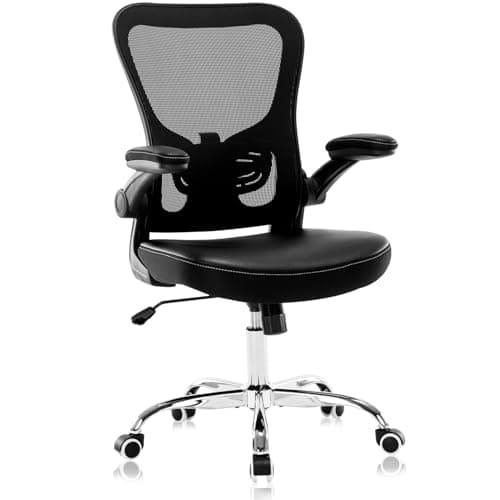 Office Chair, Mesh Ergonomic Desk Computer Chair with PU Leather Flip-up Armrest, Home Task Chair with Lumbar Support, Adjustable Executive Mid Back, Rolling Swivel,Black 12