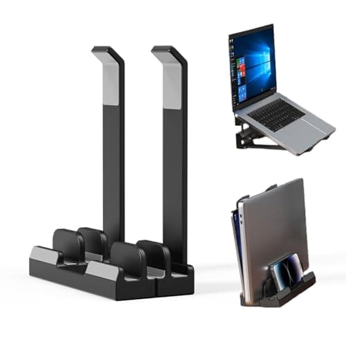 COSYIPPEE Vertical Laptop Stand for Desk,Three Slots Laptop Holder,Dual-Function,Space-Saving Upright Storage for Pad and Laptops,with Laptop Stand Ability(Black)