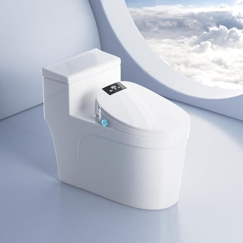 XCQQ Electric Bidet Toilet Seat with Remote Control, Heated Toilet Seat, Instant Warm Water, Warm Air Dryer, Rear Feminine and Oscillating Washing, Night Light, Slow Close Lid, LED Display - Elongated 8