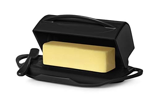 Butterie Flip Top Butter Dish with Attached Lid & Matching Knife - Holds 2 Sticks, Fits Kerrygold/European Butter - BPA Free & Dishwasher Safe - Black 3