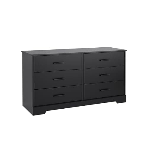 Prepac Rustic Ridge Farmhouse 6-Drawer Double Dresser, Black Dresser for Bedroom, Chest of Drawers with 6 Storage Drawers, 53.25” wide x 18.25” deep x 28.5” tall, Black