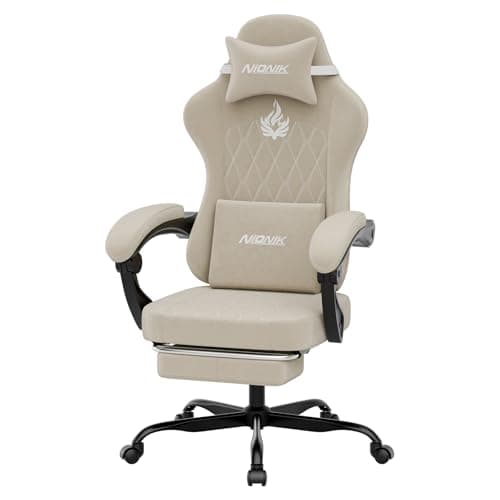 NIONIK Ergonomic Gaming Chair Video Gamer Chairs Gaming Computer Chairs Gamer Chairs for Adults Massage Lumbar Support Swivel Height Adjustable Headrest Backrest Beige 5
