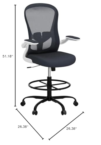 Drafting Chair, Tall Office Chair with Flip-up Armrests Executive Ergonomic Computer Standing Desk Chair, Office Drafting Chair with Lumbar Support and Adjustable Footrest Ring 2
