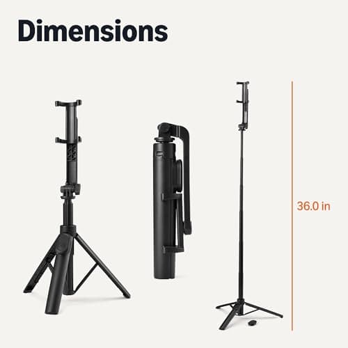 Amazon Basics 36" Portable Selfie Stick Mini Tripod for Phone, with Remote Control, Compatible with iPhone, Samsung, and More, Black 5