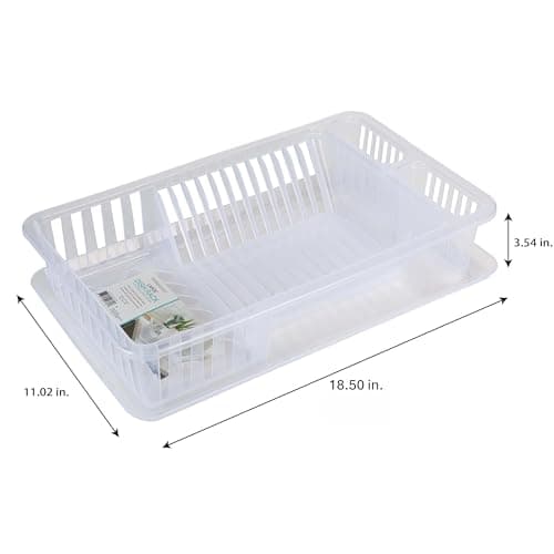 Kitchen Details Medium Dish Rack with Tray | Dimensions: 18.50" x 11.02" x 3.54" | Plastic | 12 Plate | Kitchen Accessories | Tray |Cutlery Basket | Clear | Sink Accessories | Clear 5