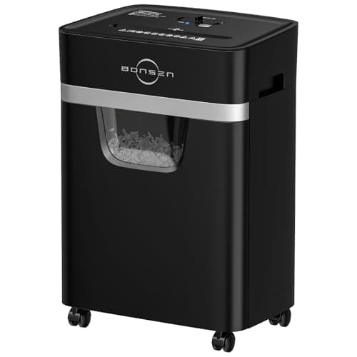 BONSEN 12-Sheet Paper Shredder for Home Office, Heavy Duty Shredders with 20 Mins Running Time, 5.3 Gal Pullout Bin, Cross Cut Shredder for CD/Credit Card/Staple, P-4 Security Level, Anti-Jam System
