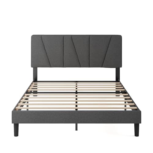 Zinus Queen Maya Upholstered Bed Frame with Asymmetric Headboard, Durable Wooden Slats, Sturdy Framework, Noise Free Sleep, No Box Spring Needed, Easy Assembly, Eco Friendly Packaging, Dark Grey 11