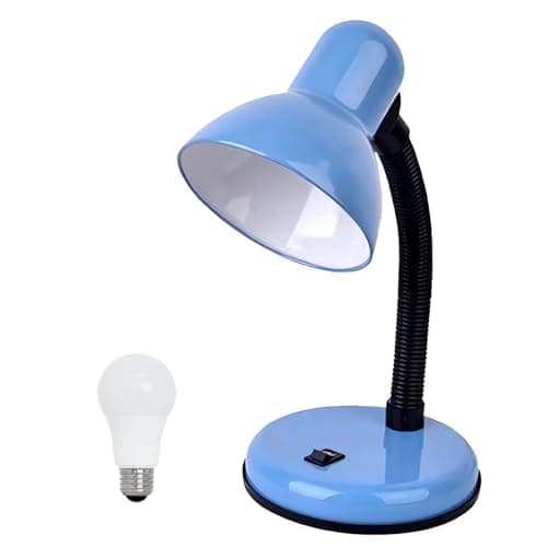 GZGLUZ Desk Lamp with LED Bulb, (Blue) Flexible Gooseneck with Table lamp 6000K Metal Desk Lamp with Flexible Hose Neck for Office Living Room Bedroom Bedside Table, College Dorm