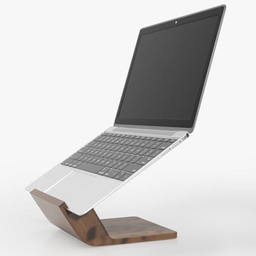 NAMAII Wooden Laptop Stand, Ergonomic Computer Stand for Desk, Portable Laptop Riser, Notebook Stand Holder Compatible with MacBook Pro/Air, Dell, HP, Lenovo and All Laptops (10-17 inch), Walnut