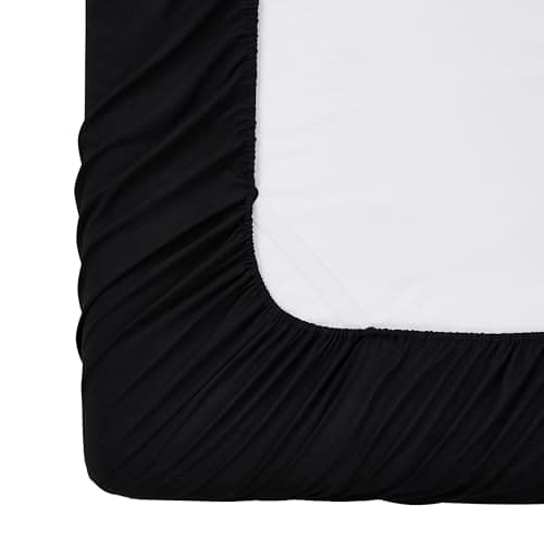 King Size Fitted Sheet Only with Full Elastic & Built in Corner Sheet Straps to Prevent Shifting - Soft & Breathable Brushed Microfiber Bottom Sheet, King, Black 5