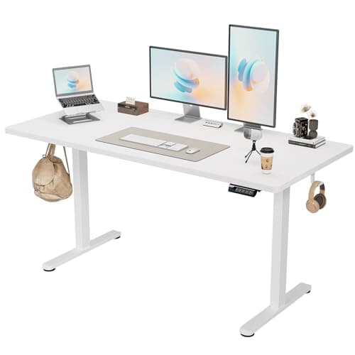Monomi Electric Standing Desk, 63 x 28 inches Height Adjustable Ergonomic Home Office Sit Stand Up Desk with Memory Preset Controller (White Top/White Frame)