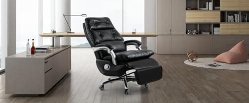 Kinnls Alberto Power Recliner Chair, Electric Fully Reclining Genuine Leather Office Chair with Foot Rest Comfy High-Back Desk Chair Recliner Cowhide Leather (Brown) 9