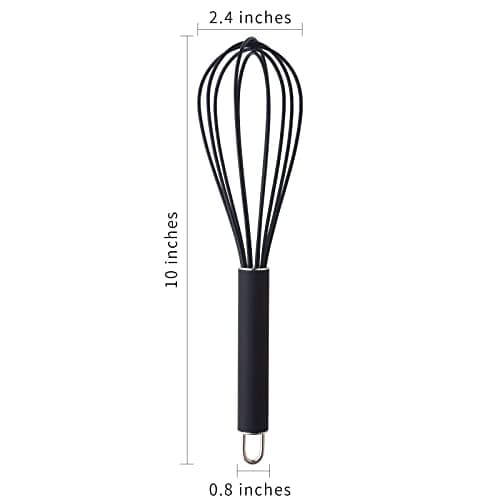 GorGin high temperature and easy to clean silicone whisk, stirrer, 10 inch, grip good grip design for Blending Whisking Beating Stirring Cooking Baking (1 Pack | black) 7