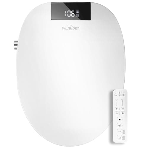WLJBIDET Bidet Toilet Seat with Remote Control, Electronic Heated Bidet Seat with Adjustable Warm Water and Pressure, Warm Air Drying, Display Screen, Night Light, Slow Closed Toilet Lid, Elongated