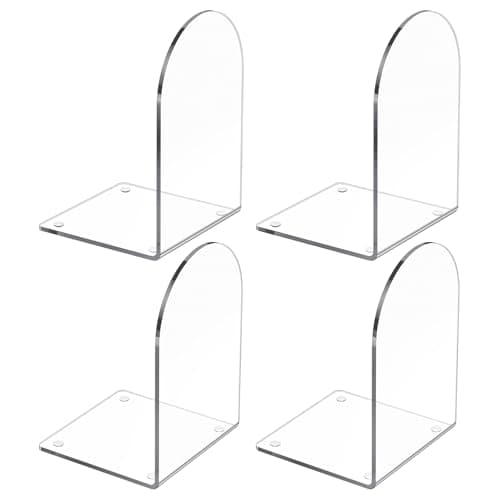4 Pcs Acrylic Bookends, Clear Book Ends for Heavy Books, Bookend Holders for Shelves, Arch Book Stopper to Hold Books, Decorative Bookends for School, Library, Home, Office