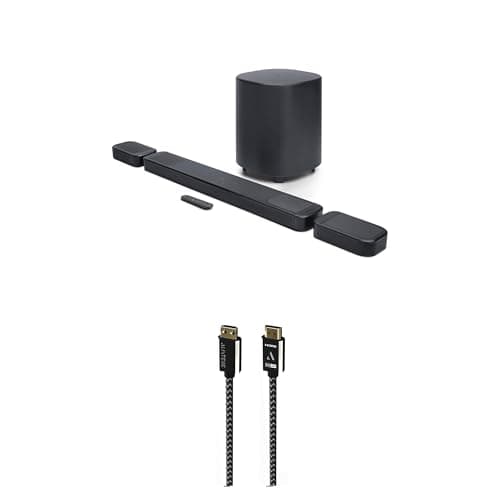JBL BAR-1000-MK2 Surround Sound 4K Dolby Atmos and DTS Soundbar with an Austere 7S-8KHD2-2.5M VII Series 2.5m Premium Braided 8K HDMI Cable (2025)