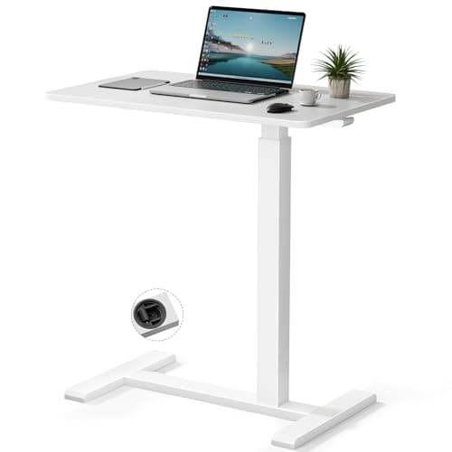 GallopFun Rolling Teacher Standing Desk with Hidden Wheels,Pneumatic Mobile Laptop Table Height Adjustable Small Sit Standing Desk for Home Office,White