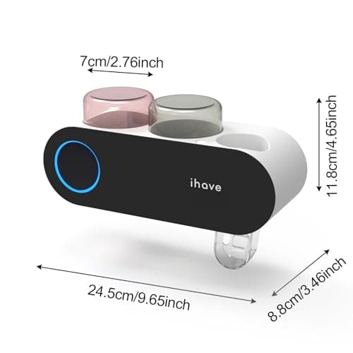 iHave Toothbrush Holders for Bathrooms, UV Toothbrush Sanitizer and Holder Smart Home Bathroom Accessories, 2 Cups Electric Toothbrush Holder Wall Mounted with Toothpaste Dispenser Bathroom Decor 7