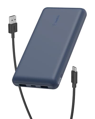 Belkin Portable Charger, USB C Power Bank 20000 mAh w/ 2 USB-A Ports, 15W w/ Type-A to Type-C Cable - iPhone 17, Air, Pro, Pro Max, AirPods, Samsung Galaxy S25, S24, Google Pixel 10, iPad, etc. - Blue