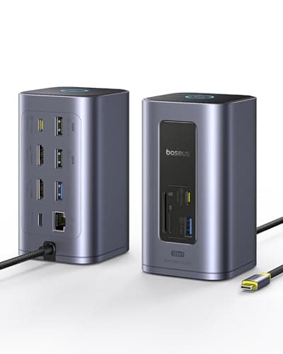 Baseus Docking Station Dual Monitor, Nomos Win Air(12 in 1) Laptop Dock, 2*4K HDMI, 10Gbps USB Ports, 1Gbps Ethernet, PD 100W(No Power Adapter), USB C Docking Station for Dell/HP/Lenovo/Asus/Acer/Mac