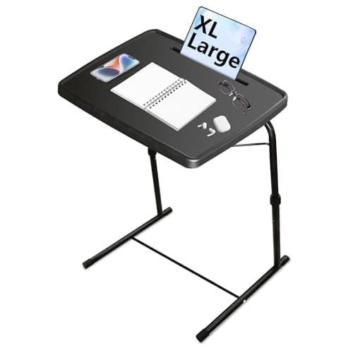 Bblife XL Adjustable Folding TV Tray Table, Larger TV Dinner HDPE Plastic Tray, for Laptop, Eating, Drawing, Snacks, etc, Black-Pro