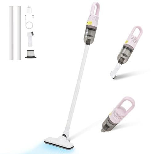 SIPPON 6-in-1 Lightweight Stick Vacuum Cleaner with 100W Powerful Motor, Mini Portable Household Handheld Vacuum Cleaner for Domestic Hard Floors, Carpets and Pet Hair(Pink Cordless with Plug)