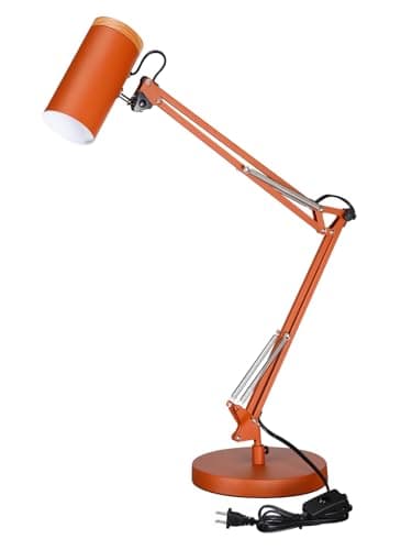 TORCHSTAR Tall Swing Arm Desk Lamp with Wooden Accent, Adjustable Large Size Max Height 29.7", E26 Base Metal Task Lamp, Office Desktop Lamp with On/Off Switch, for Reading, Study, Workbench, Orange