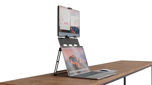 HNL Portable Monitor Stand, iPad & Tablet Holder, clamp Retention, Foldable, mountable Small Desk, Supports 7.75 inch to 10.75 inch Screen Width, Travel with Laptop, Black 6