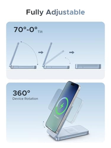UGREEN Qi2 25W Magflow Foldable 2-in-1 Wireless Charger, Magsafe Fast Charging Pad for iPhone 17/16/15/14/13/12, AirPods, Compact Travel Stand with USB C Cable 8
