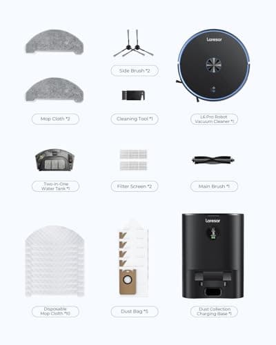 Laresar Robot Vacuum and Mop Combo, 3 in 1 Robotic Vacuum with 3.5L Self Emptying Station, Equipped with Lidar Navigation,Smart App Control, for Pet Hair/Floors/Carpets, L6 Pro, Black 9