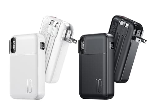 RORRY Portable Charger Built-in Cables, AC Wall Plug Portable Charger Power Bank 10000mAh Travel Battery Pack 22.5W Fast Charging for iPhone 16/15/14 Samsung Galaxy S24/S23/S22 Pixel LG iPad
